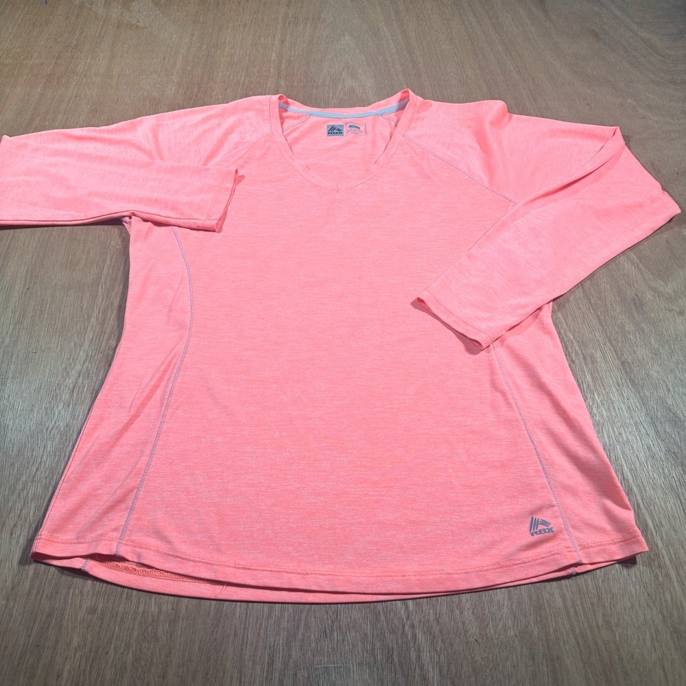 RBX Active Top Women XL Coral Orange Heather X-Dri Performance V-Neck LS